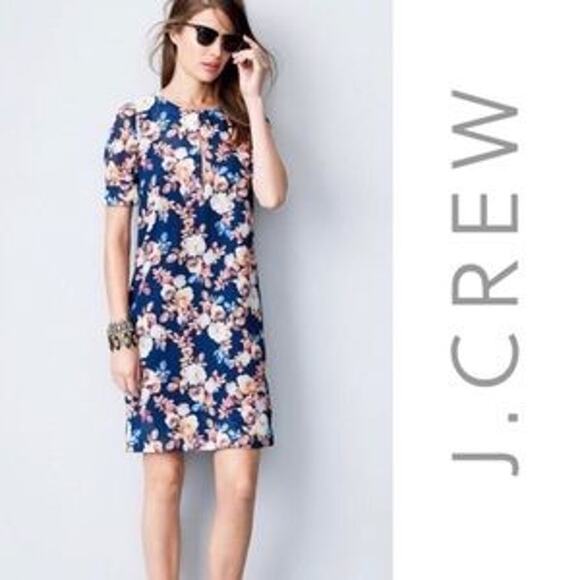 J. Crew - Blue Floral 100% Silk Shift Dress - 2 - Picture 1 of 12